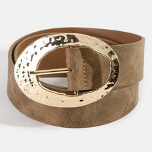 Hammered Oval Buckle Vegan Leather Belt - Black with Silver Buckle