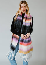 Black & Multicolored Striped Scarf with Fringe