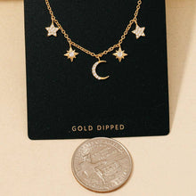 Gold Dipped Cz Pave Star And Moon Charms Chain Necklace - Gold