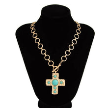 Hammered Cross Front Toggle Necklace - Turquoise