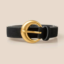 Round Buckle Rough Leather Belt: Silver/Black