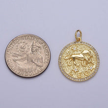 24K Gold Filled Zodiac Sign Birth Star Hammered Round Micro Paved CZ Charm Bar