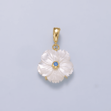 16K Gold Filled 20mm Birthstone CZ Mother of Pearl Flower Snap Drop Pendant | Charms-00965 ~ Charms-00976: April - Diamond