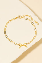Gold Dipped Ribbon Bow Charm Chain Bracelet - Silver