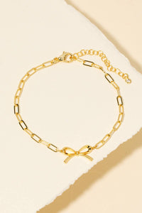 Gold Dipped Ribbon Bow Charm Chain Bracelet - Silver