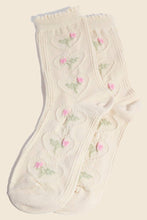 Heart Halo Flower Embroidered Socks - Beige