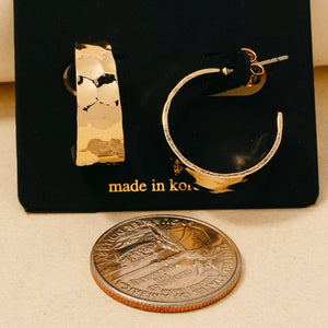 Wide Hammered Flat Hoop Earrings - Silver