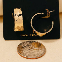 Wide Hammered Flat Hoop Earrings - Gold