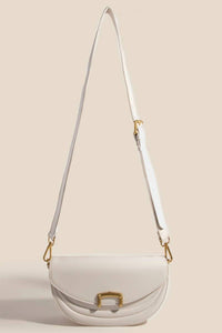 Buckle Closure Crescent Faux Leather Hand Bag - Tan