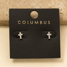 Mini Rhinestone Cross Post Earrings - Silver