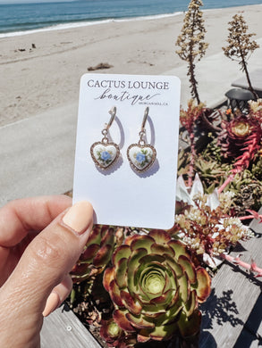Heart Dangle Earrings - Blue
