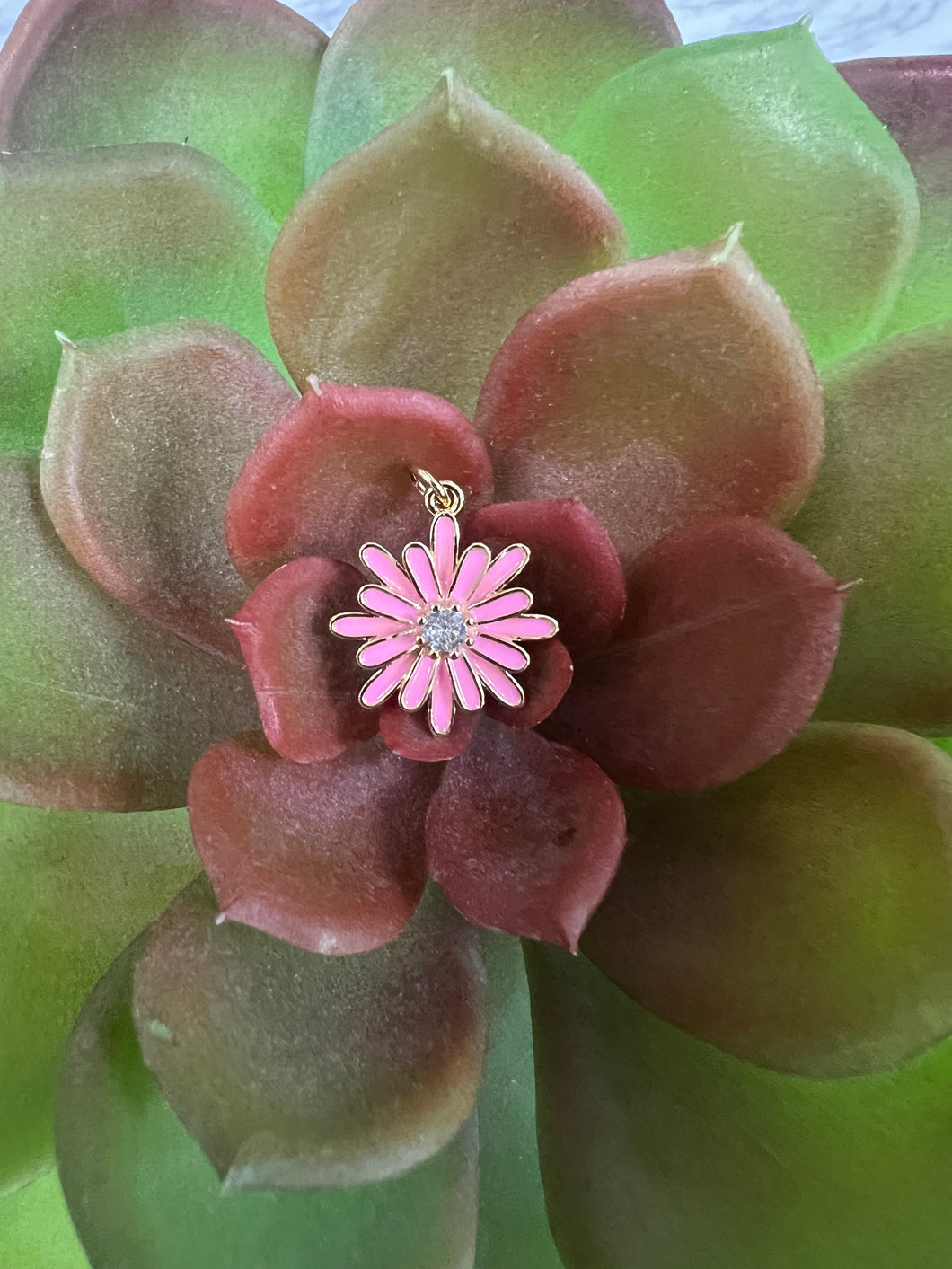 Large Pink Enamel Flower Charm Bar