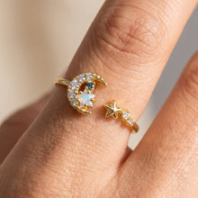 Cz Celestial Moon And Star Cluster Cuff Ring - Gold