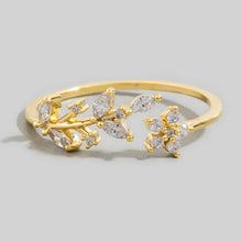 Delicate Rhinestone Leaf Open Ring - Silver
