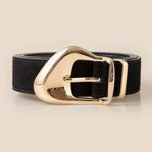 Ornate Buckle Soft Leather Belt - Black with Gold Buckle