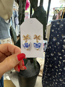 Country Floral Heart and Bow Earrings