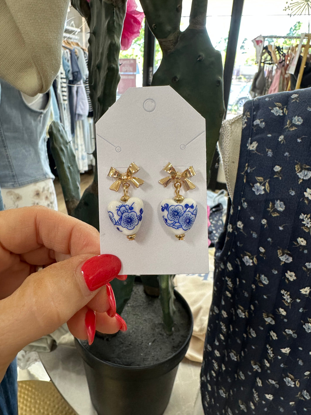 Country Floral Heart and Bow Earrings