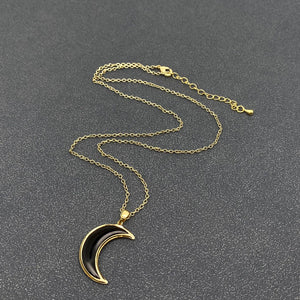 Dried Flower Floral Black Moon Charm Necklace