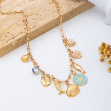 Charm Necklace-Coastal seashells fish cloisonne