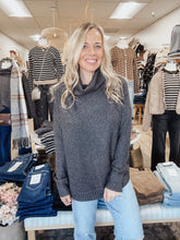 Waverly Slouchy Turtle Neck Waffle Knit - Charcoal