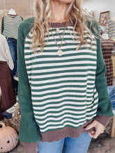 Ridgeline Striped Colorblock Raglan Long Sleeve Crew Sweater - Hunter Green