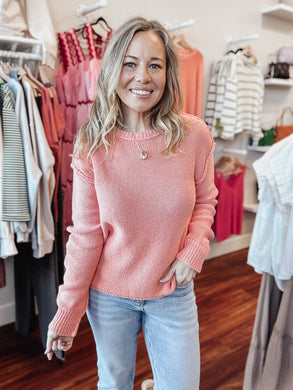 Hailee Knit Pullover with Exposed Seam Detail - Salmon Pink