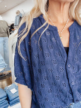 Moonlit Marina Eyelet Dolman Sleeve Top - Navy