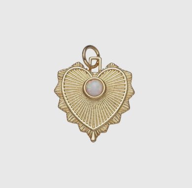 Large Opal Heart Charm Bar