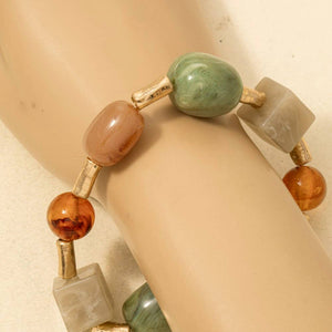 Acrylic Stones And Metallic Tube Beaded Bracelet - Olive