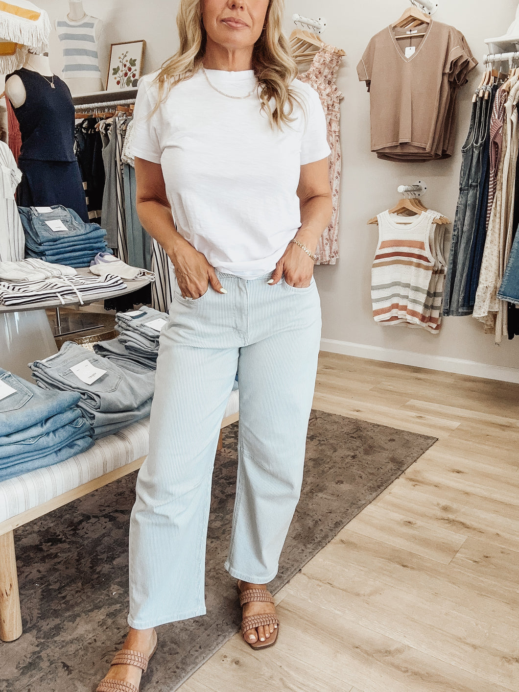 Kate High Rise Striped Barrel Jean