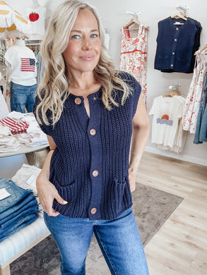 Harbor Knit Chunky Crew Neck Sweater Vest - Navy