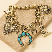 Turquoise Studded Western Charm Chain Bracelet - Silver