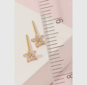 Mini Rhinestone Flower Stud Earrings - Gold