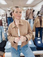 Sandstone Vegan Suede Collared Button Down Cropped Jacket - Camel