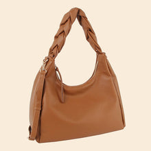Braided Handle Faux Leather Hobo Hand Bag - Brown