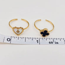 Heart Shaped & Clover 18K Gold Plated Ring - White