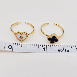 Heart Shaped & Clover 18K Gold Plated Ring - White