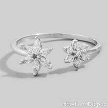 Gold Dipped Cz Double Flower Open Ring: S