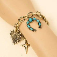 Turquoise Studded Western Charm Chain Bracelet - Silver
