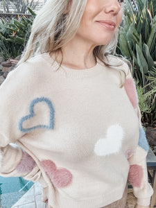 Heart of Fuzz Knit Crewneck Sweater - Taupe