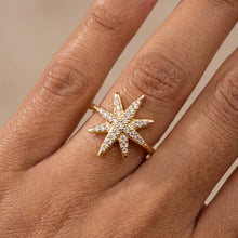 Pave Cz Starburst Adjustable Ring: Gold
