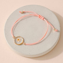 Pressed Flower Waxed Cord Adjustable Pull Tie Bracelet: TEAL