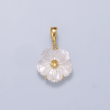 16K Gold Filled 20mm Birthstone CZ Mother of Pearl Flower Snap Drop Pendant | Charms-00965 ~ Charms-00976: April - Diamond