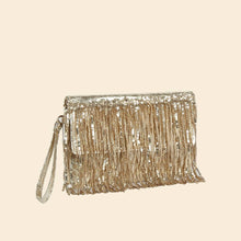 Metallic Sequin Fringe Clutch Bag - Gold