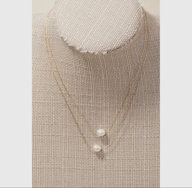 Double Pearl Bead Pendant Necklace