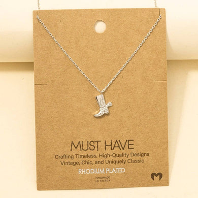 Cowboy Boots Pendant Necklace - Silver