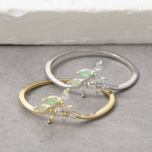 Cz Botanical Flower And Branch Spray Ring - Gold