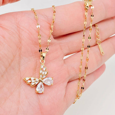 Cubic Zirconia 18K Gold-plated Butterfly Necklace