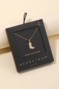 Secret Box Western Cowboy Boot Charm Necklace - Black