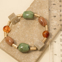 Acrylic Stones And Metallic Tube Beaded Bracelet - Olive